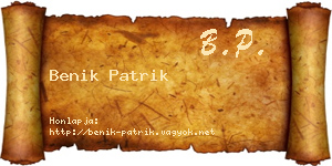 Benik Patrik névjegykártya